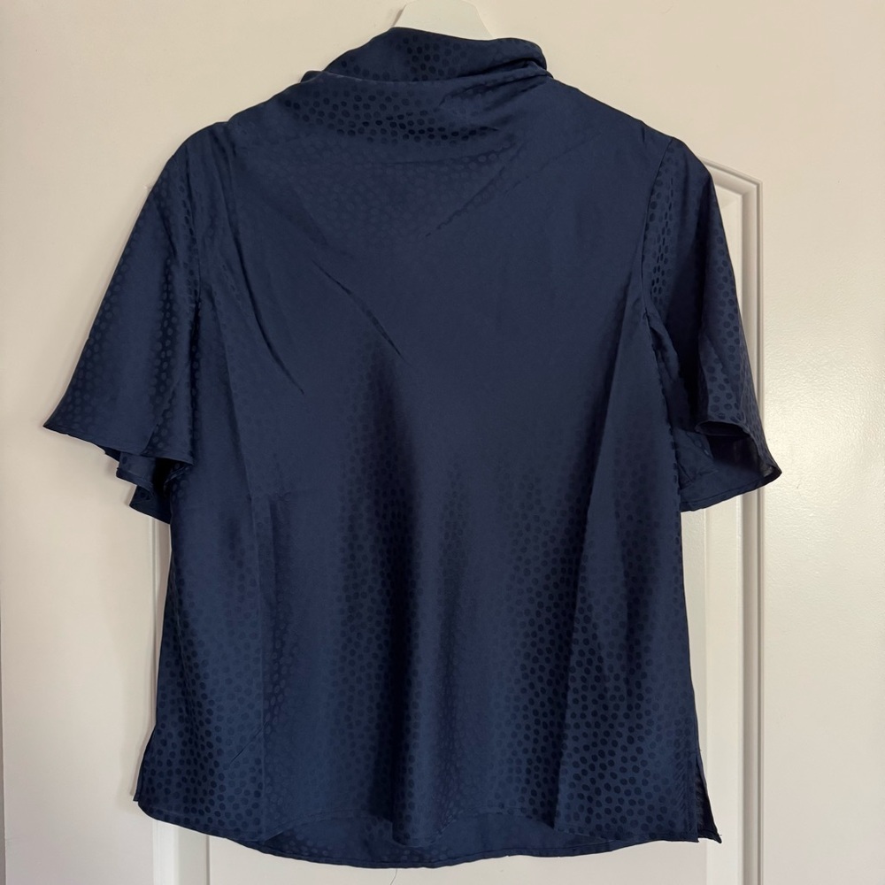 Ann Taylor Navy Blue Blouse Mock Neck Size S